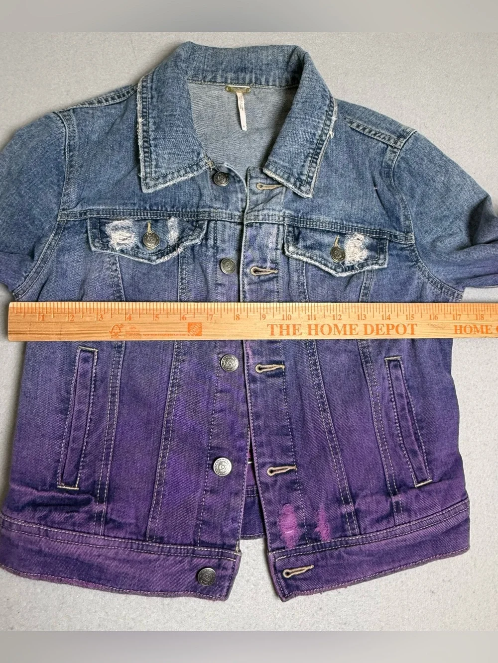 Free People 4 Jacket Embroidered Mermaid Muerta  Denim Purple Ombre Cropped Jean - Picture 10 of 10